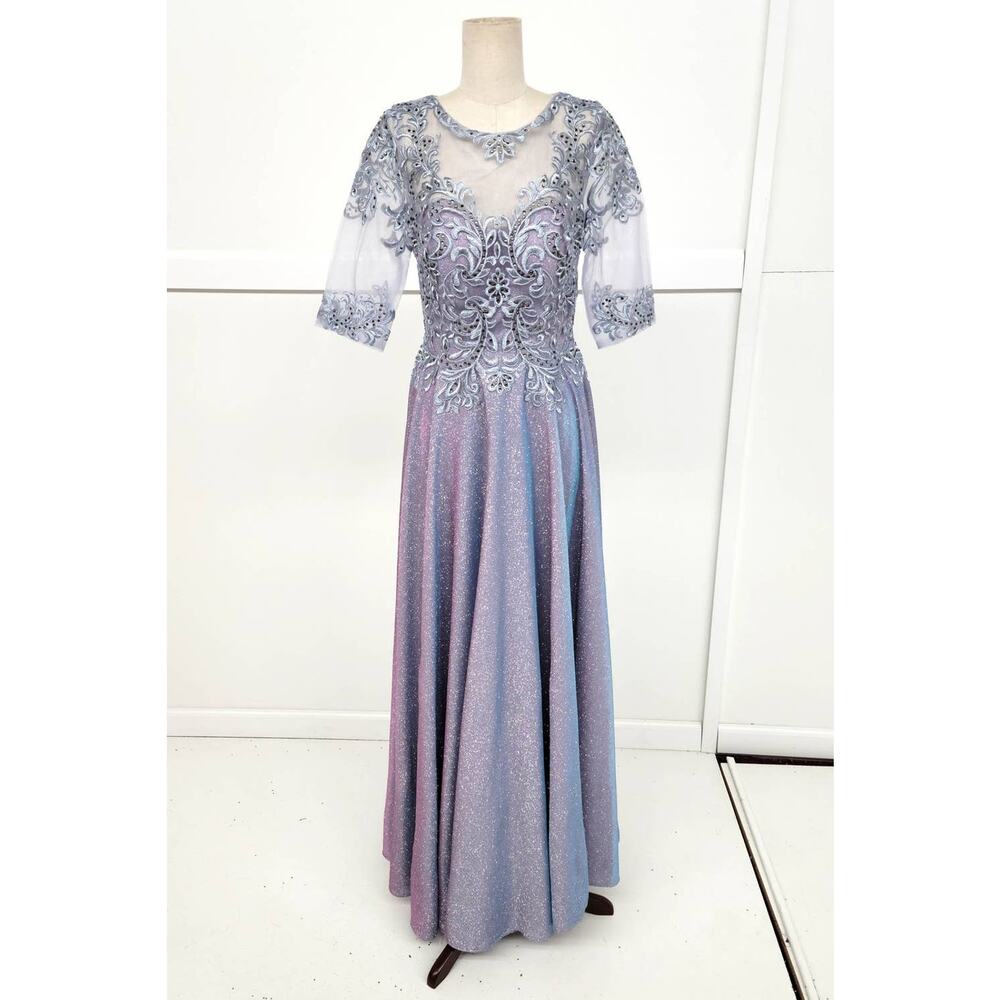 Chicas J006 Missy Maxi Dress Women L Blue Sparkly 3/4 Sleeve Formal Gown NWT - Picture 9 of 16